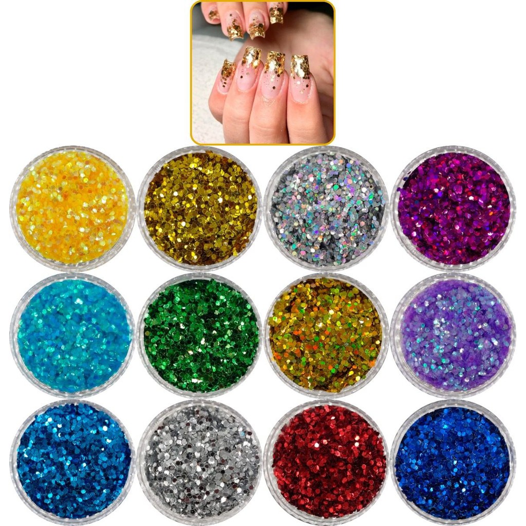 12 Glitter Para Unha Encapsulada Decoração Strass Flocado em Oferta na Shopee