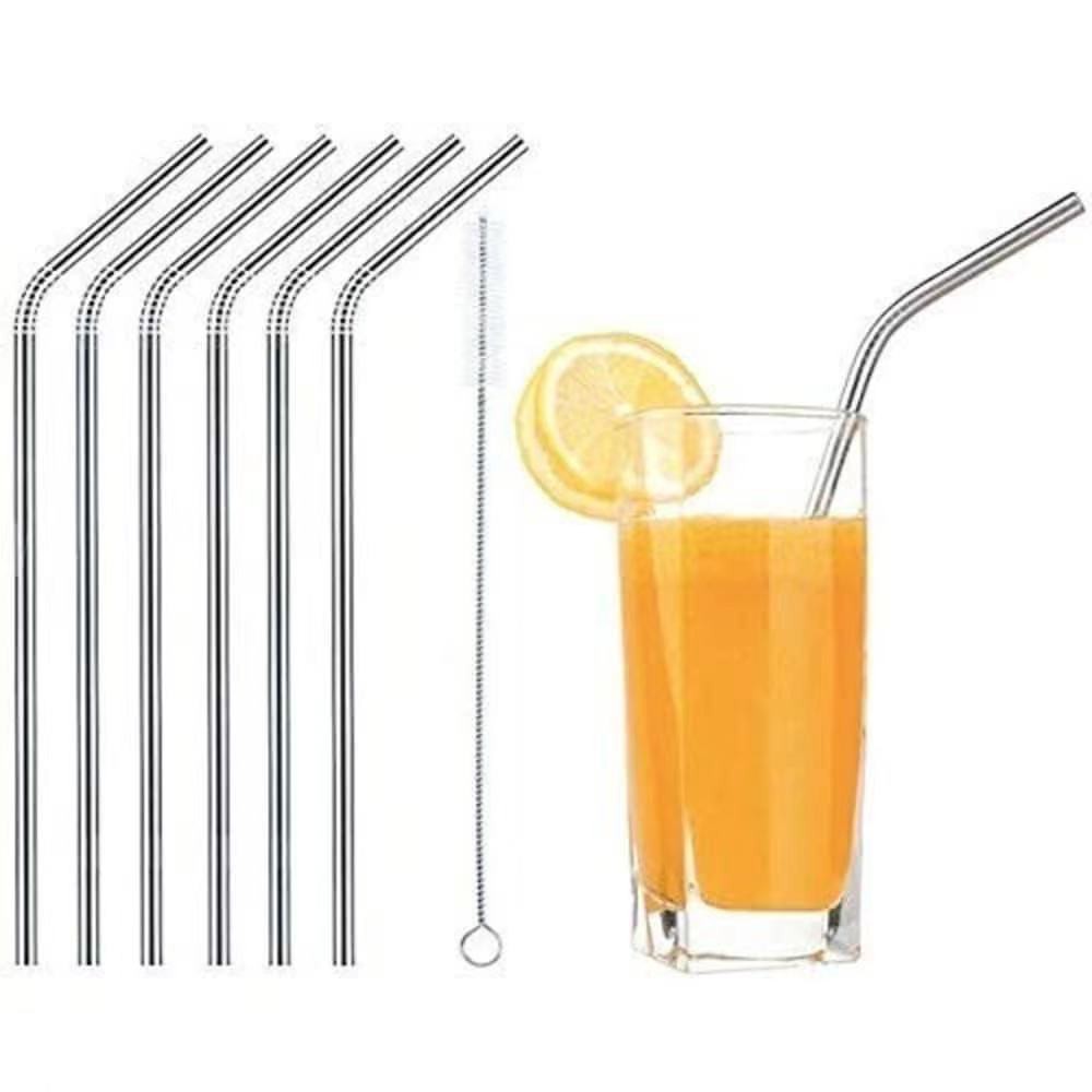 6 pcs Canudos Reutilizável Curvo De Aço Inox + Escova304 em Oferta na Shopee