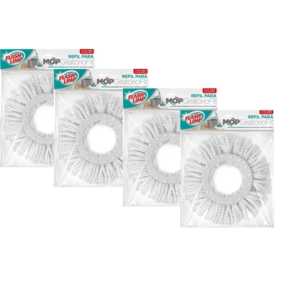 Kit 4 Refil Mop Fit 13,5cm Microfibra para Duas Aguas Fit Esfregão 360 Flash Limp RMOP5011
