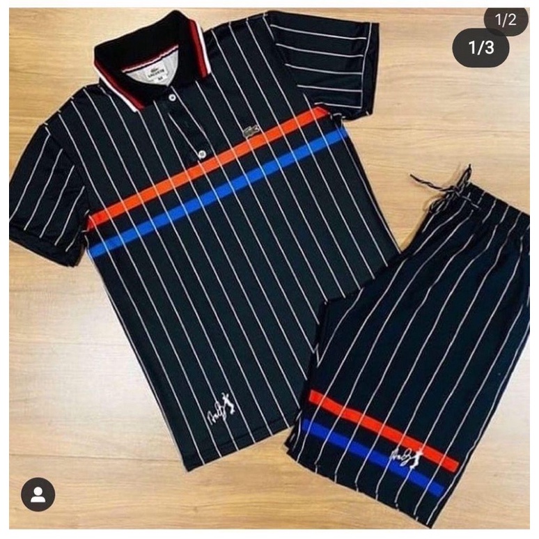 Conjunto Masculino Lacoste Edição Andy Rodicck Preto E Branco - Polo E ...