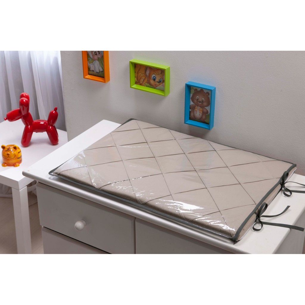 Trocador para Comoda de Bebê Caqui Castor Nervurado Viés Castor Trocador para Nenem Nervurão Bordado Kaki