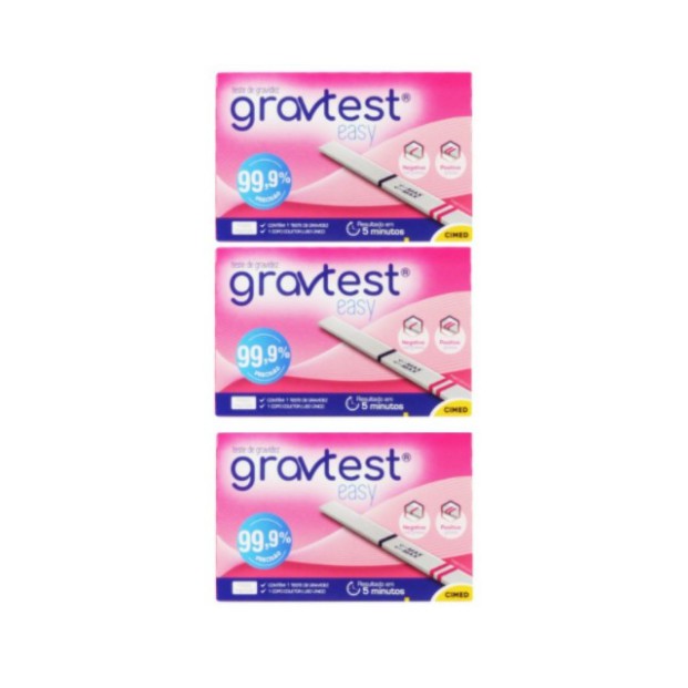 Kit 3 Testes de Gravidez Gravtest Easy 99,9% Precisão Cimed