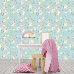 Papel de Parede Infantil Unicórnio Azul