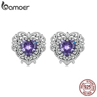 Brincos Bamoer 925 Prata Púrpura Zircônia Amor Pinos Simples Moda Joias Para Mulheres Presentes