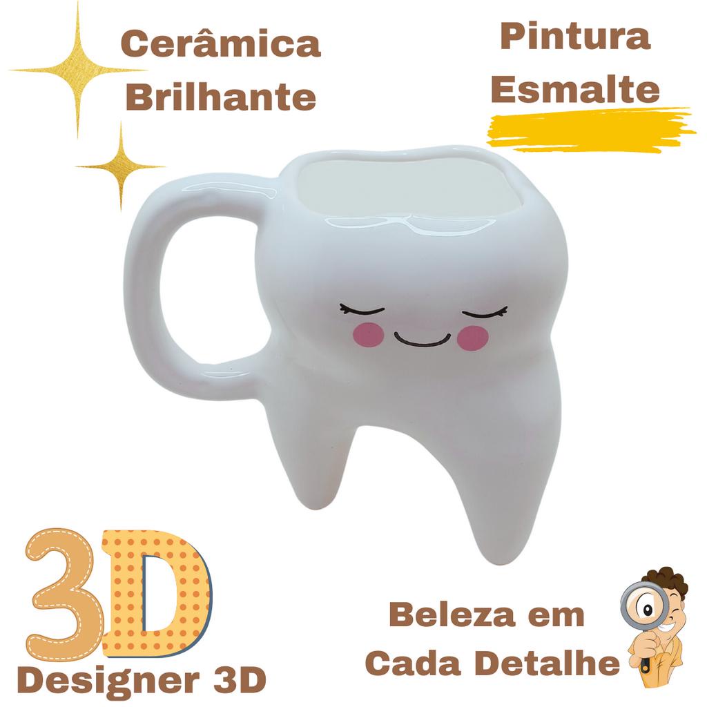 Caneca 3D Dente Com Rosto Odonto Dentista Cerâmica Brilhante Esmaltada Alto Relevo Exótica Divertida — imagem 2 de 2