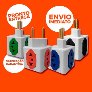 Tomada Adaptador Benjamim Power Cubo Pino Cor Aleatória 4 Saídas 10 Amperes 02 2p ou 2p + T