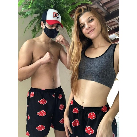 Kit Short Casal Naruto Akatsuki Nuvens Combinando Conjunto