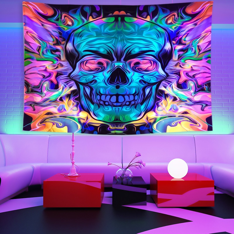 Tapeçaria De Suspensão De Parede De Cogumelo Fluorescente Brilha Sob Luz UV Tarô Psicodélico Decoração De Casa Noite Lum