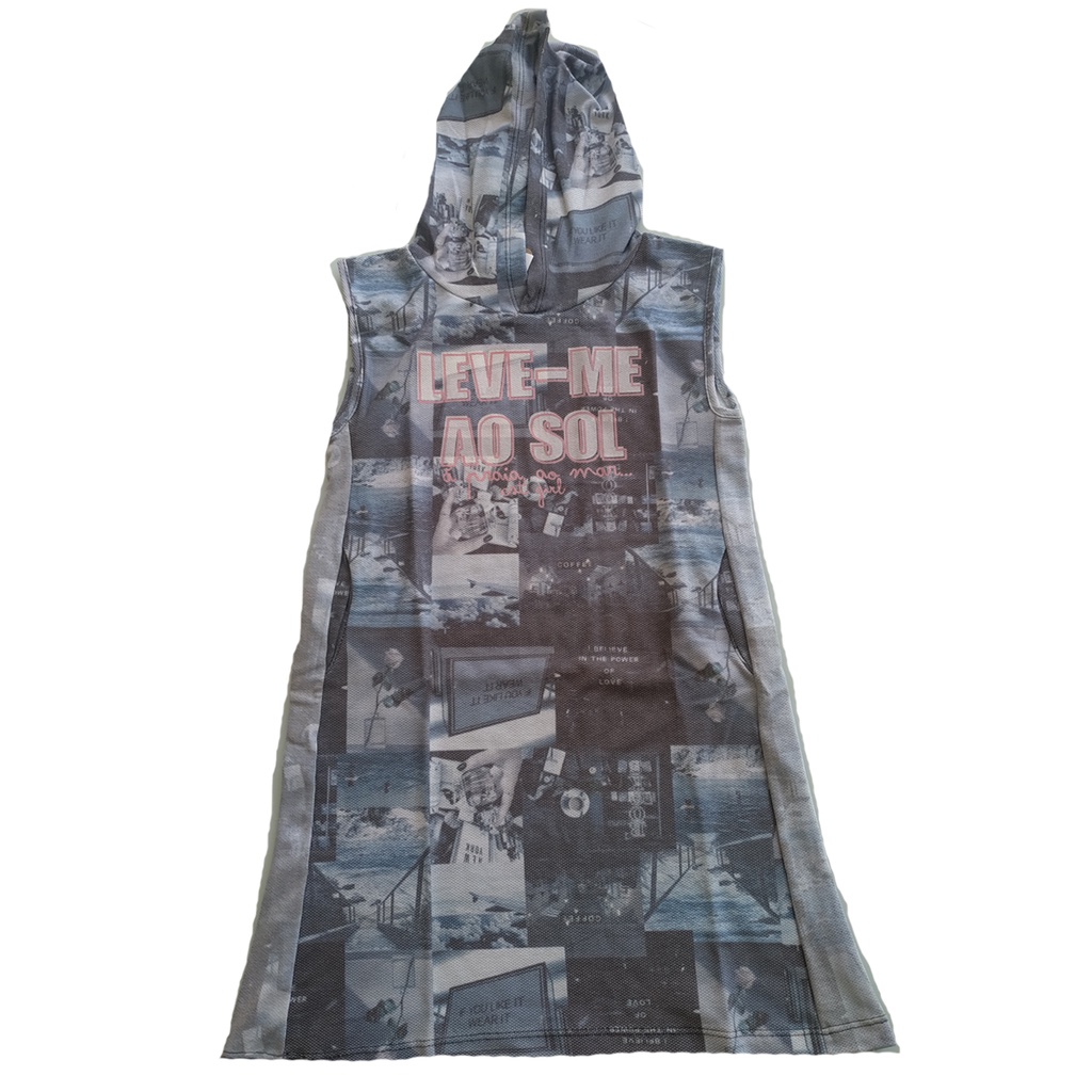 Vestido Sem manga com Capuz Regata Estampado Curto Fotografias College