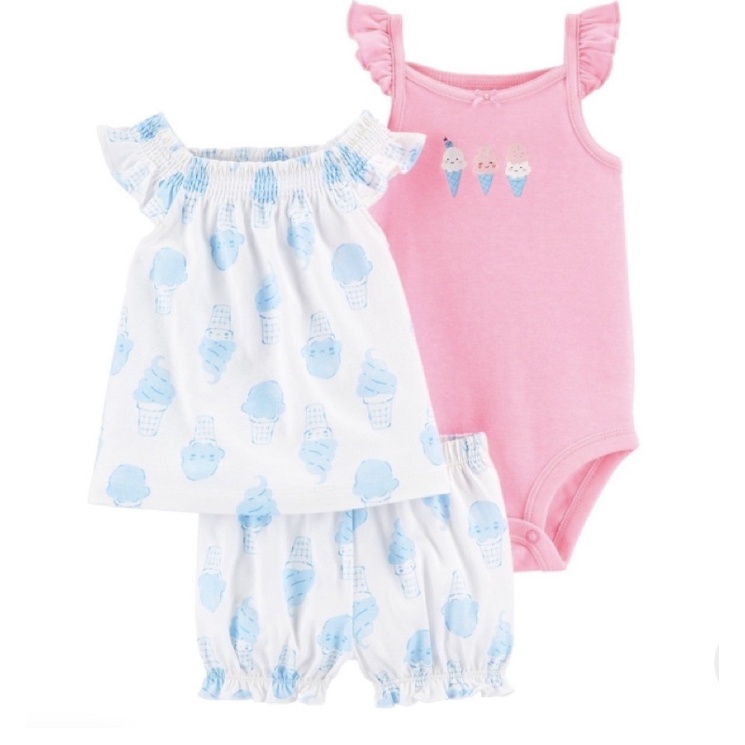 Conjunto 3 Peças, Importado Carter's  Sorvete  Com body regatinha