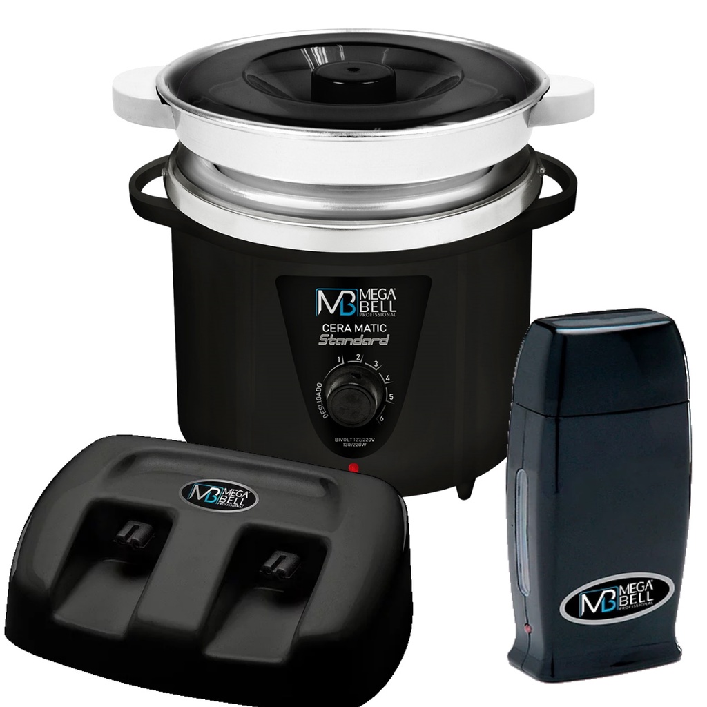 Termocera Panela Depilação 900g c/ Refil Preto + Base Dupla c/ 1 Rollon Preto Mega Bell em Oferta na Shopee