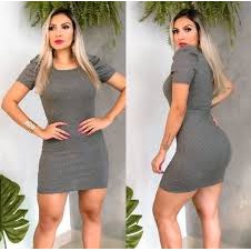 Vestido curto manga Princesa tecido Canelado Luxo Lançamento Verão Blogueira Tendência Tubinho manga bufante