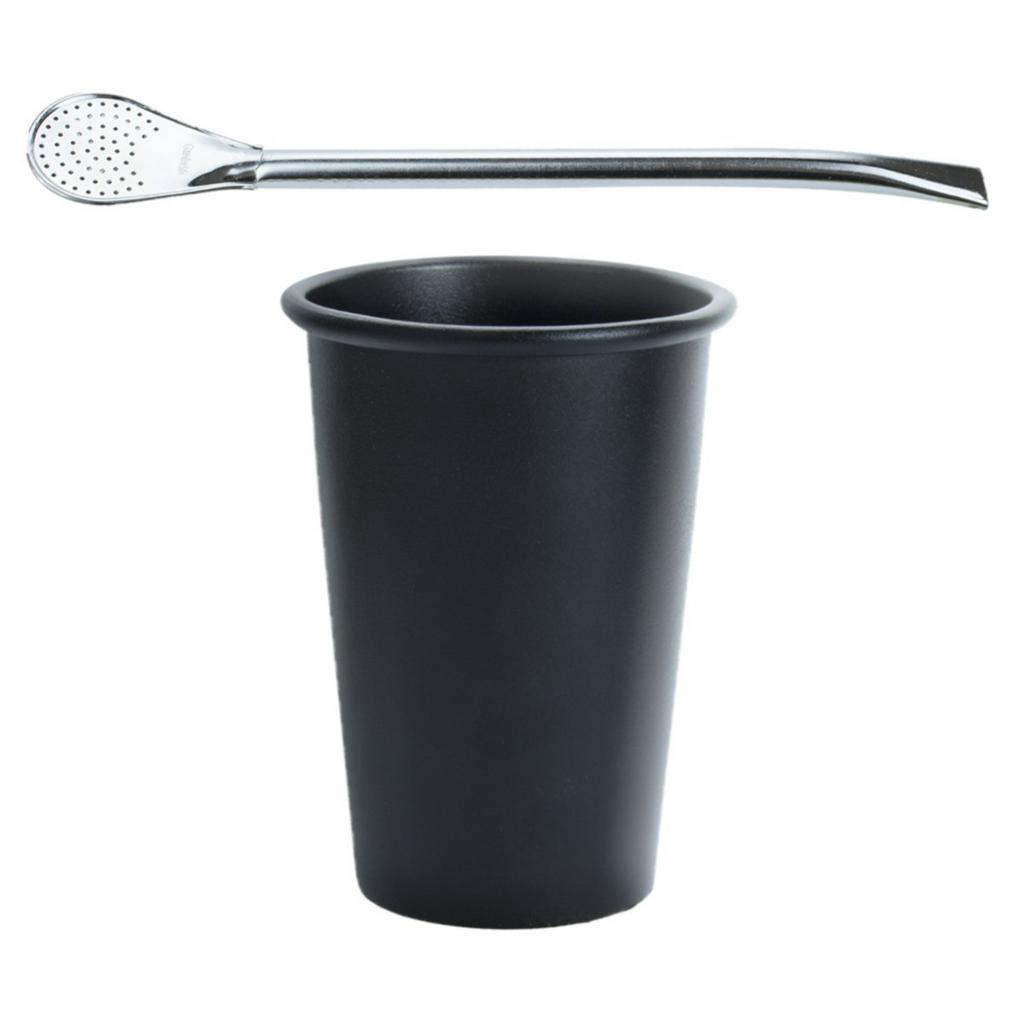 Copo Para Terere Aluminio Preto 350ml + Bomba Para Terere Classica 19cm