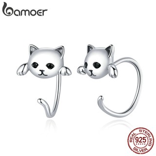 BAMOER Authentic 925 Sterling Silver Fashion Earring Cute Cat for Women SCE965