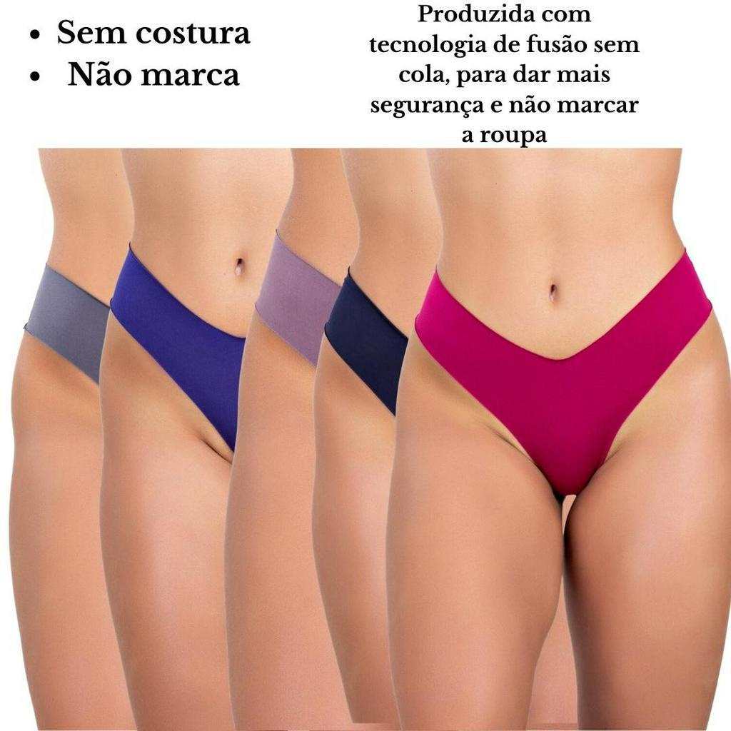 KIT 3 Calcinha Tanga sem costura Básica corte a laser não marca vestido legging academia