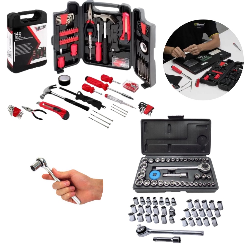 Kit de ferramentas com 142 peças + soquetes com 40 peças - Fasterr/Titanium