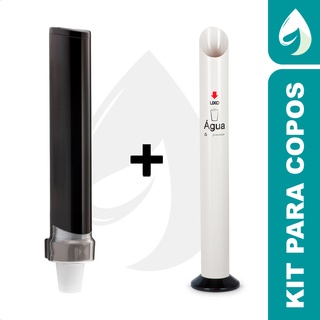 Kit Lixeira Para Copos + Dispenser Porta Copos Easy Flex Preto 180/200ml