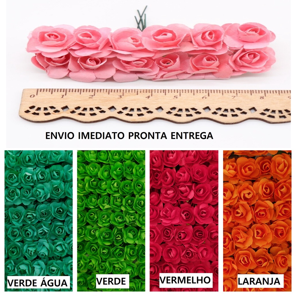 1 Pacote Flor De Papel Mini Rosa Para Artesanato / Lembrancinha De Casamento