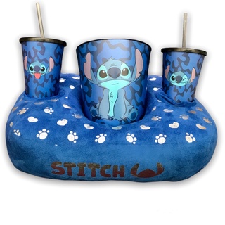 Almofada Disney Stitch Kit Pipoca Fibra Suede Balde + Copos Presente Decoração