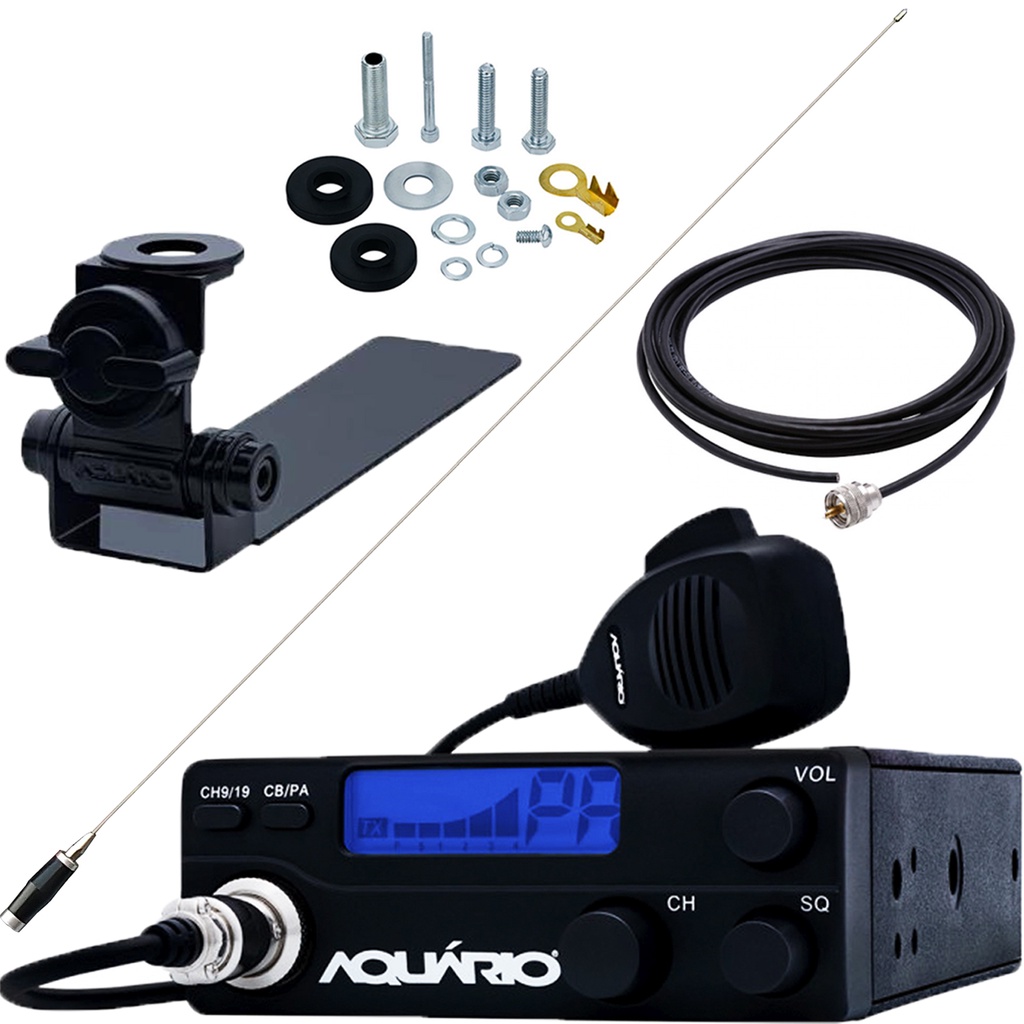 Rádio Móvel Px 40 Canais Antena Mini Maria Mole Inox 1,40 metros Suporte Caminhonete Cabo Parafusos