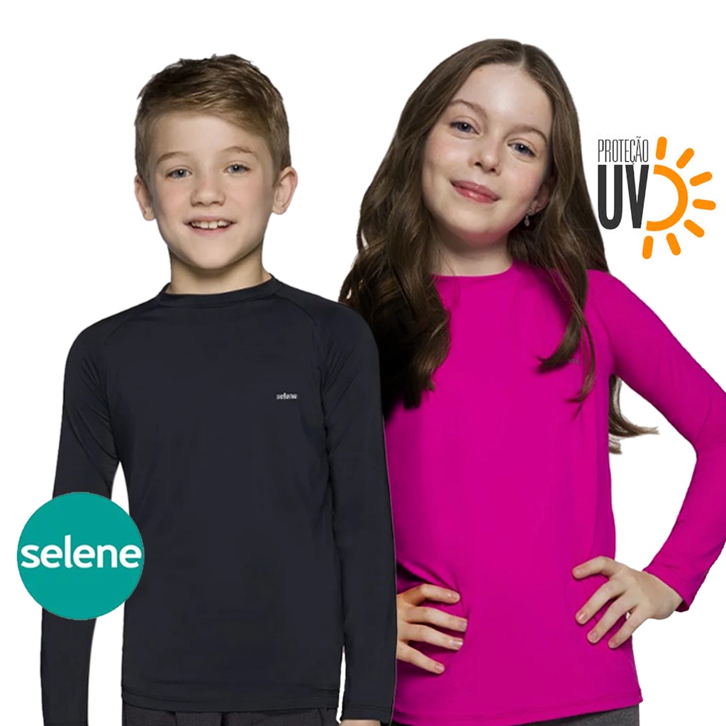 Blusa Proteção Solar 10 a 16 UV50+ SELENE Original Manga Longa Infantil Juvenil Camiseta Segunda Pele Praia Piscina