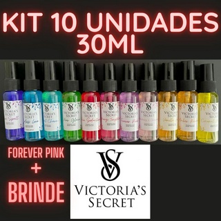 KIT 10 Body Splash 30ML Ref. Victoria Vanilla Love Coconut Pure Strawberry Morango + PRESENTE Forever Pink
