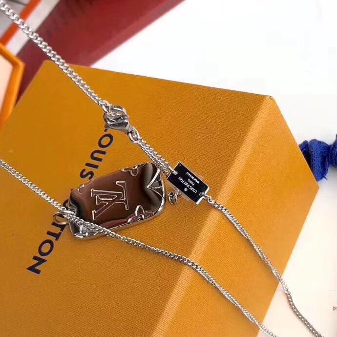 Louis Vuitton Locket Necklace Engraved Monogram Palladium in Zamac