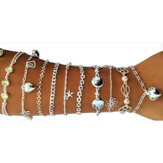 kit 10 pulseiras 10 colares folheados a prata semi joias
