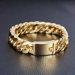 Nova Moda Punk Pulseira De Ouro 18 K Dos Homens Novos E Das Mulheres Cadeia Cubano (Cor: Ouro Prata Preto) em Oferta na Shopee
