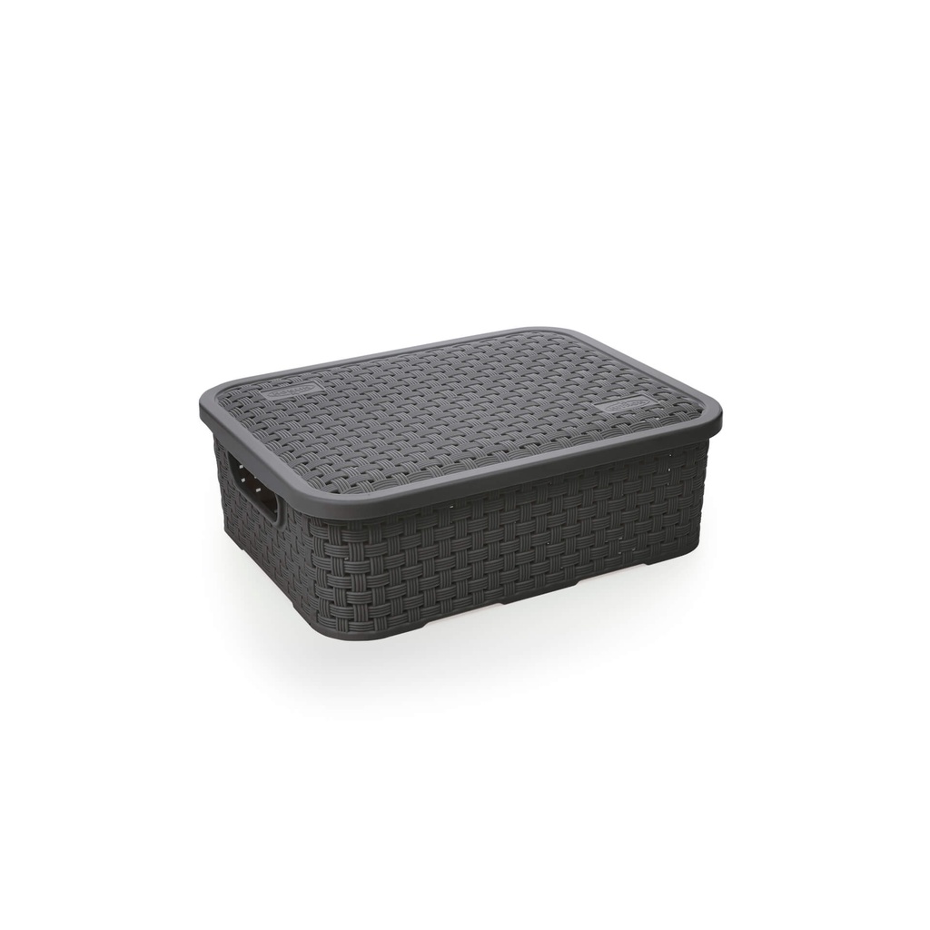 Caixa Organizadora Baixa ECO Rattan com Tampa 3,2L Organização Decorativa Casa Organizada