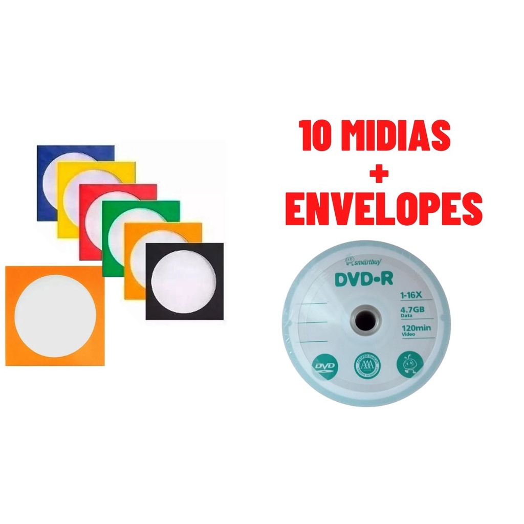 10 Mídia Dvd-r Virgem Smartbuy Nos Envelopes Grava Jogo Ps2