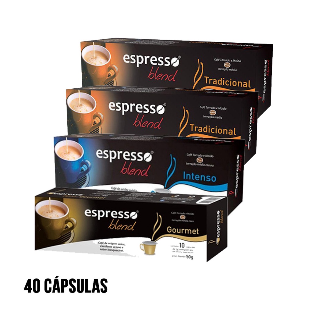 OFERTA ÚNICA! 40 cápsulas Café Expresso Máquinas Nespresso 3 Sabores Tradicional Intenso e Gourmet