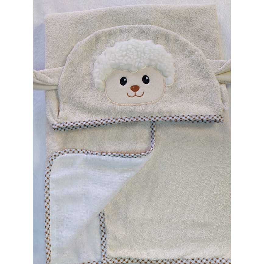 Toalha  de bebê com Capuz Ovelha forrada com fralda