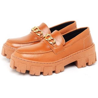 Sapato Mocassim Dubuy Oxford Feminino Caramelo Corrente Dourada Still 1413FG