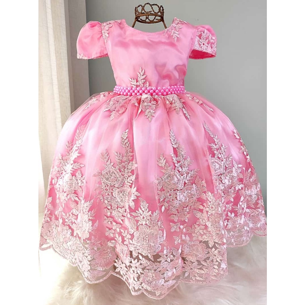 Vestido festa infantil realeza criança rosa renda rosa princesa 1 ...