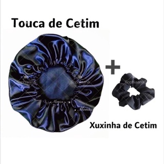 Kit com 1 touca de cetim anti- frizz + 1 xuxinha de cetim scrunchies