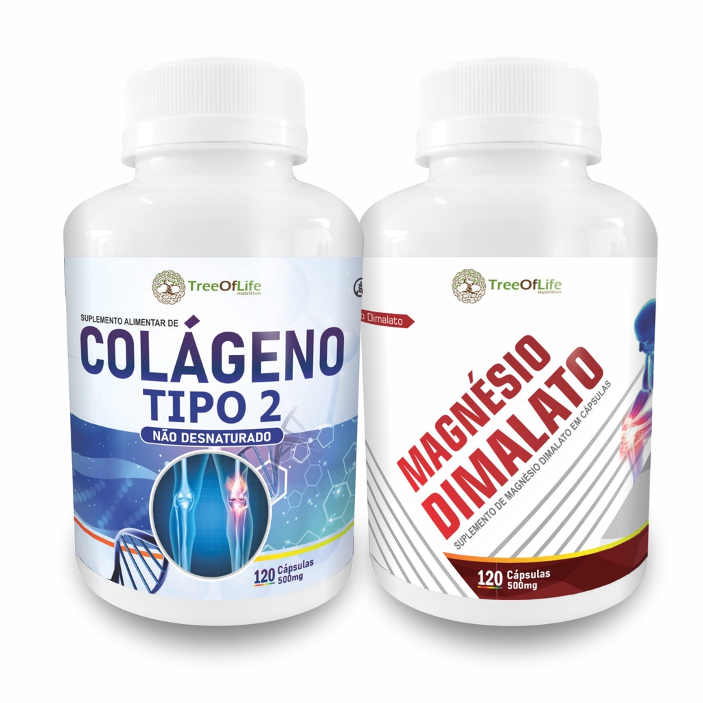 Colágeno Tipo 2 40mg 120 Cápsulas + Magnésio Dimalato 120 Cápsulas em Oferta na Shopee