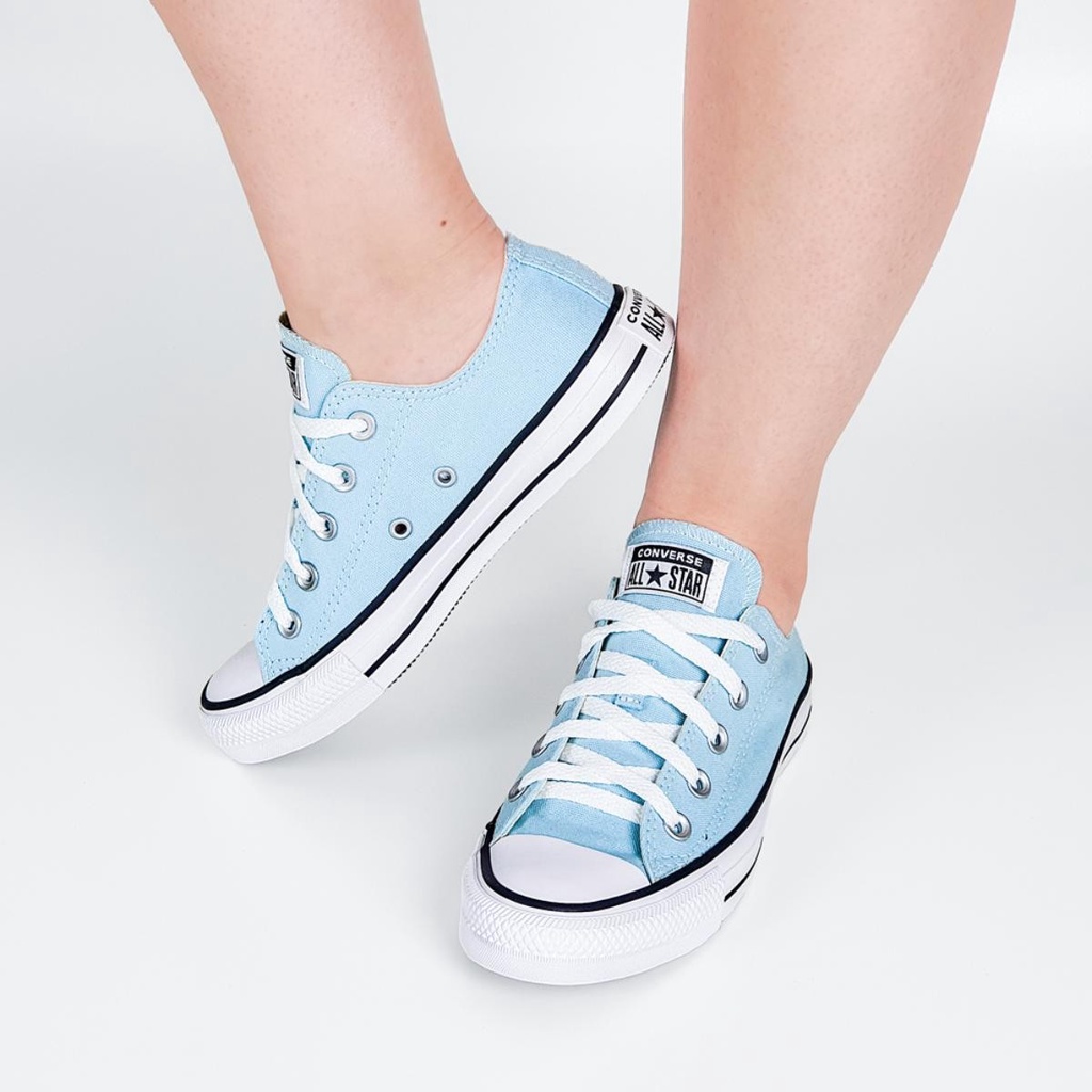 Tenis All Star Converse Cano Baixo De Lona Feminino Azul Bebe Shopee Brasil