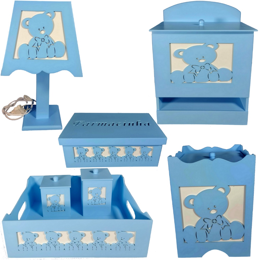 Kit Higiene Bebê Mdf 8 Pçs - URSINHO AZUL BB
