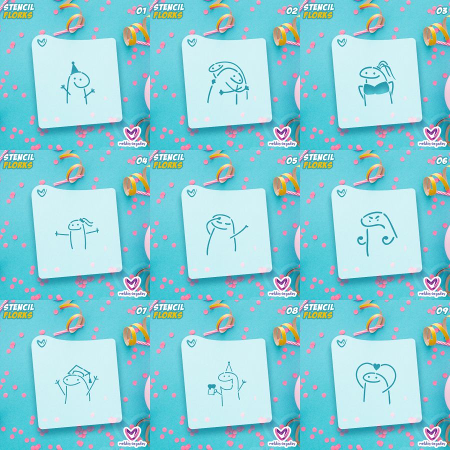 Kit Stencil Florks Memes - Moldes Vazados