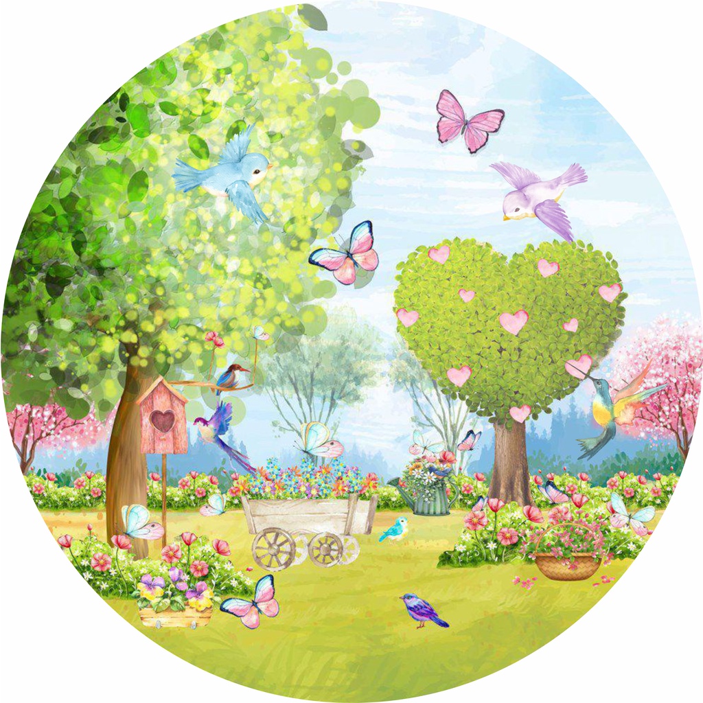 PAINEL EM LONA REDONDO JARDIM ENCANTADO (MOD. 2) DECORAÇÃO FESTAS