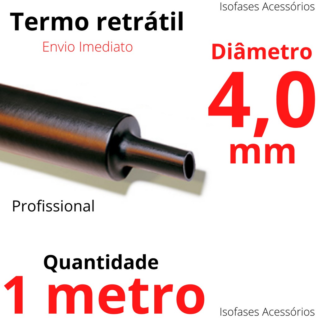 Borracha termo retrátil 4mm x 1metro Tubo profissional Isolante termo retrátil baixa tensão 600 até 1KV para isolar cabo