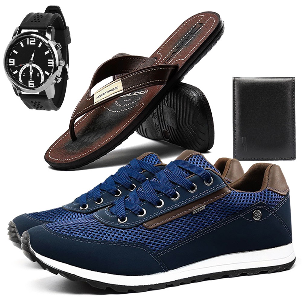Tenis Sapatenis Conforto Casual Masculino Social Com Chinelo Danper Relógio e Carteira