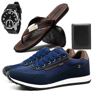 Tenis Sapatenis Conforto Casual Masculino Social Com Chinelo Danper Relógio e Carteira