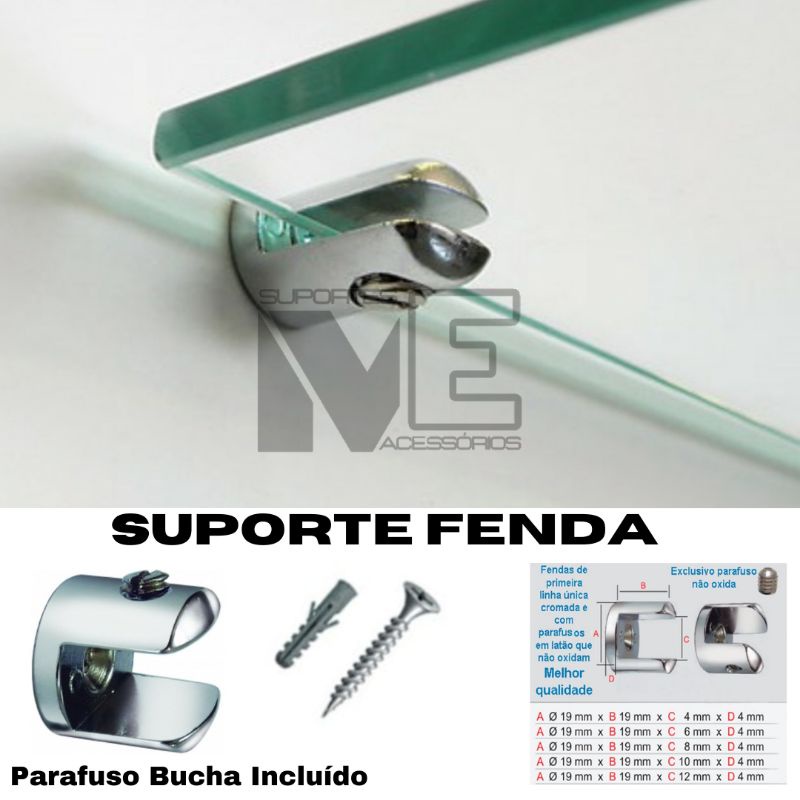 01 Suporte Tipo Fenda  para Prateleira de Vidro com Parafuso e Bucha incluido. em Oferta na Shopee