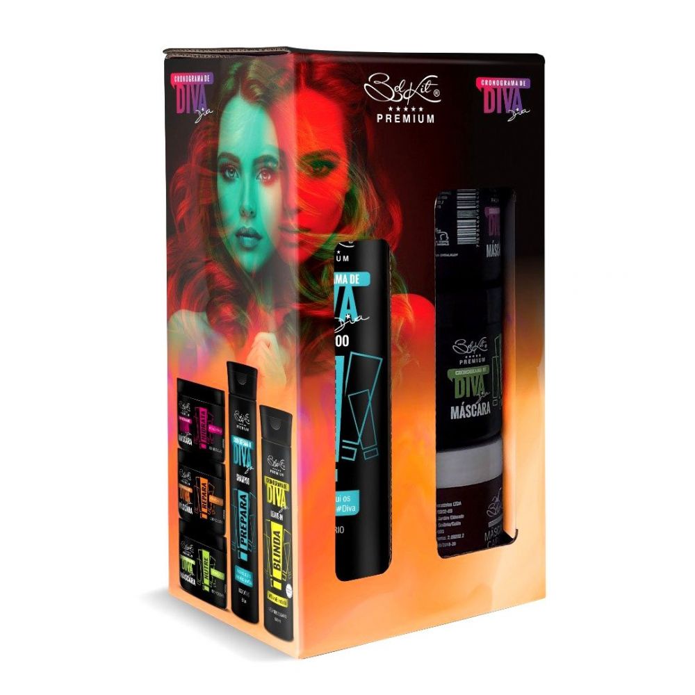 Cronograma Capilar Premium Diva BelKit Hidrata Nutre Repara em 4 Semanas com 5 Produtos