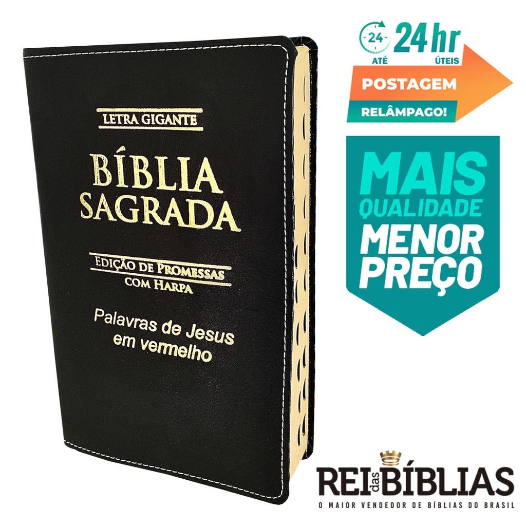 Biblia Sagrada Letra Gigante Luxo Popular - Preta - Com Harpa - RC