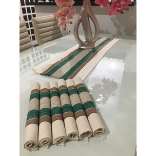 Jogo americano 07 peças. contém 06 lugares e 01 trilho de mesa, tecido algodão. em Oferta na Shopee