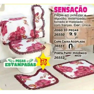 Jogo de Banheiro 03 Peças - 02 Tapetes e 01 Protetor Sanitário - Estampado - OFERTA em Oferta na Shopee