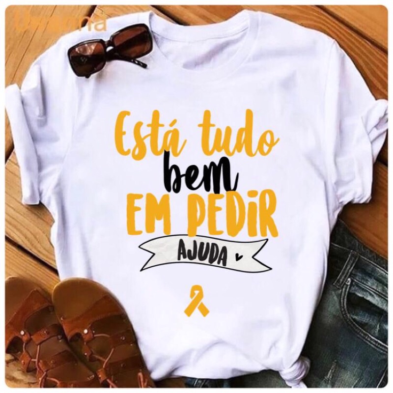 T-Shirts Baby Look Feminina/Setembro Amarelo/prevenção Contra o Suicídio/Está Tudo Bem em Pedir ajuda